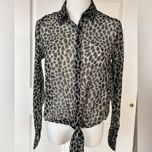 Francesca’s Animal Print Semi Sheer Tie Front‎ Blouse XS